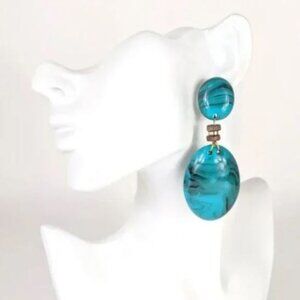Long Marbled Turquoise Acrylic Earrings